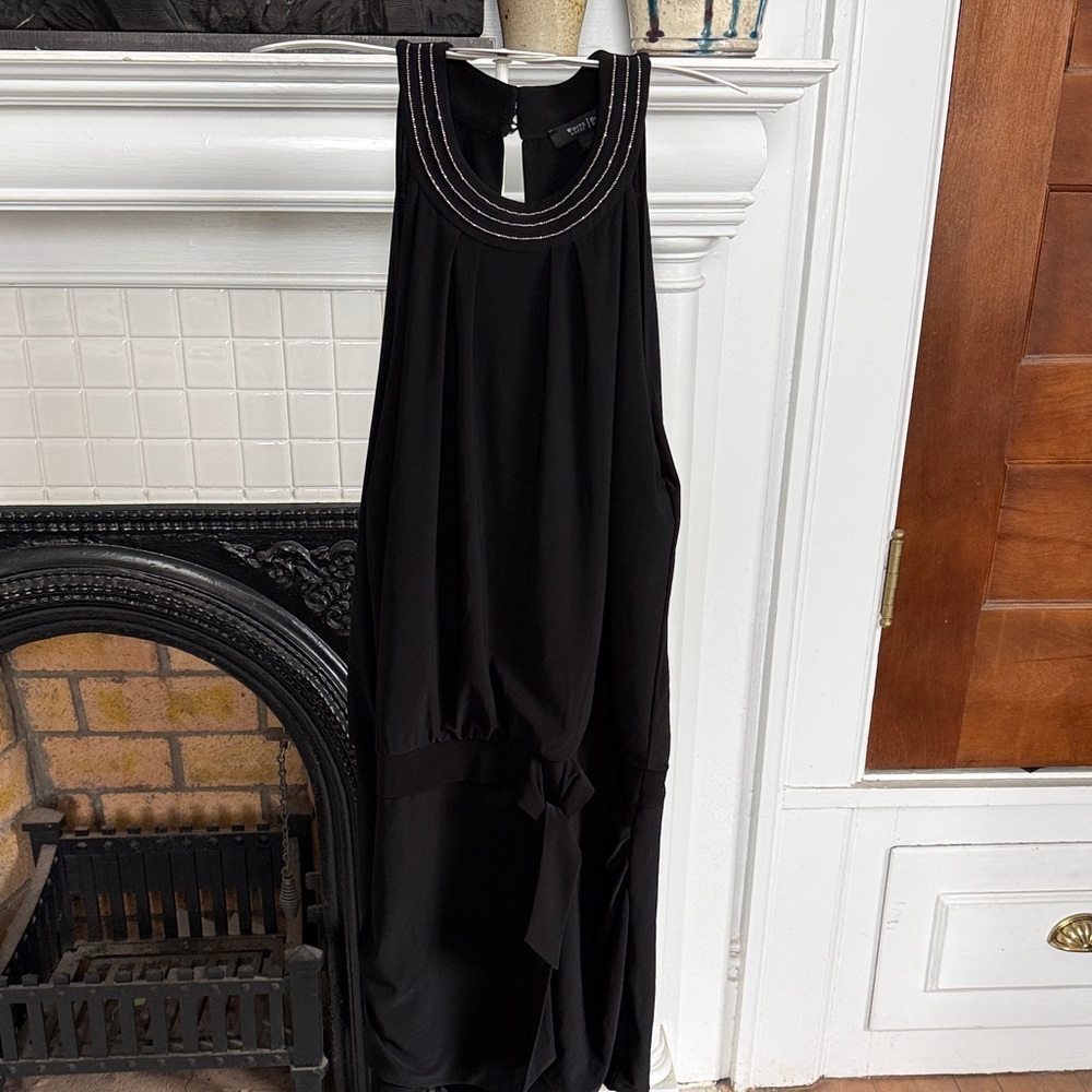 WHBM Black Dress with Embellished Neckline and drop waist . Worn 2x